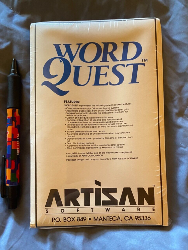 Word Quest Atari 1040/520 ST NEW Disk By Artisan Software