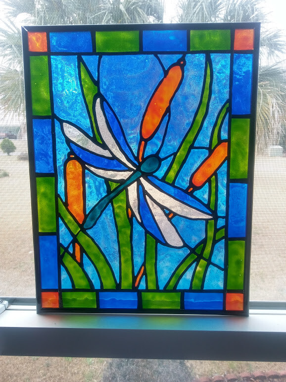 Dragonfly Stained Glass Window Panel Hand Painted Suncatcher