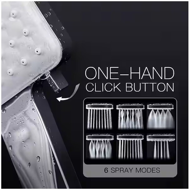 Premium Handheld Shower Head with 6-Spray Patterns - Chrome