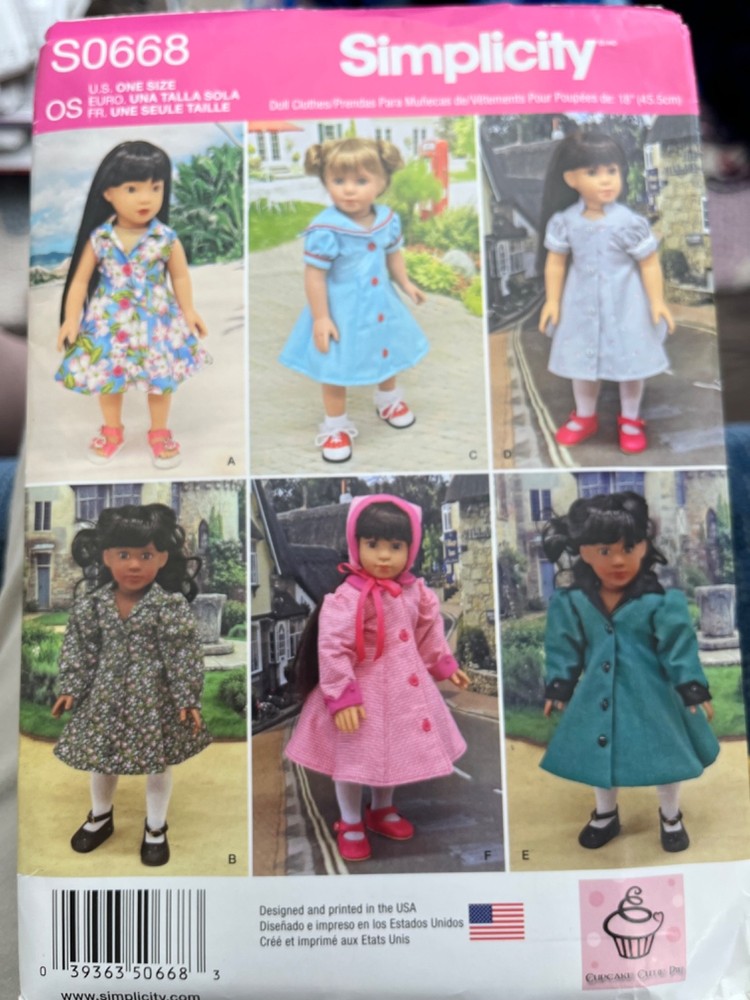 Simplicity pattern 0668 for 18" doll clothes - uncut