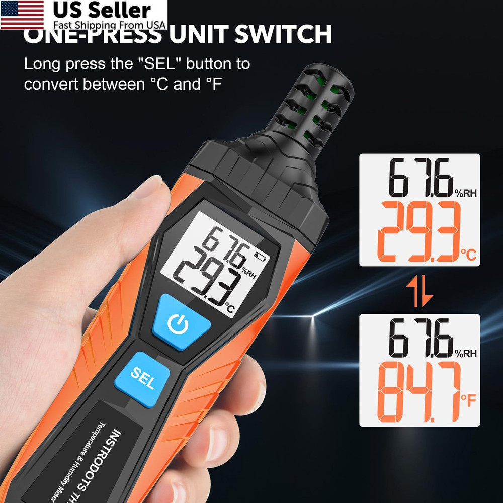 INSTRODOTS Temperature Humidity Meter, High Precision TH10, Orange
