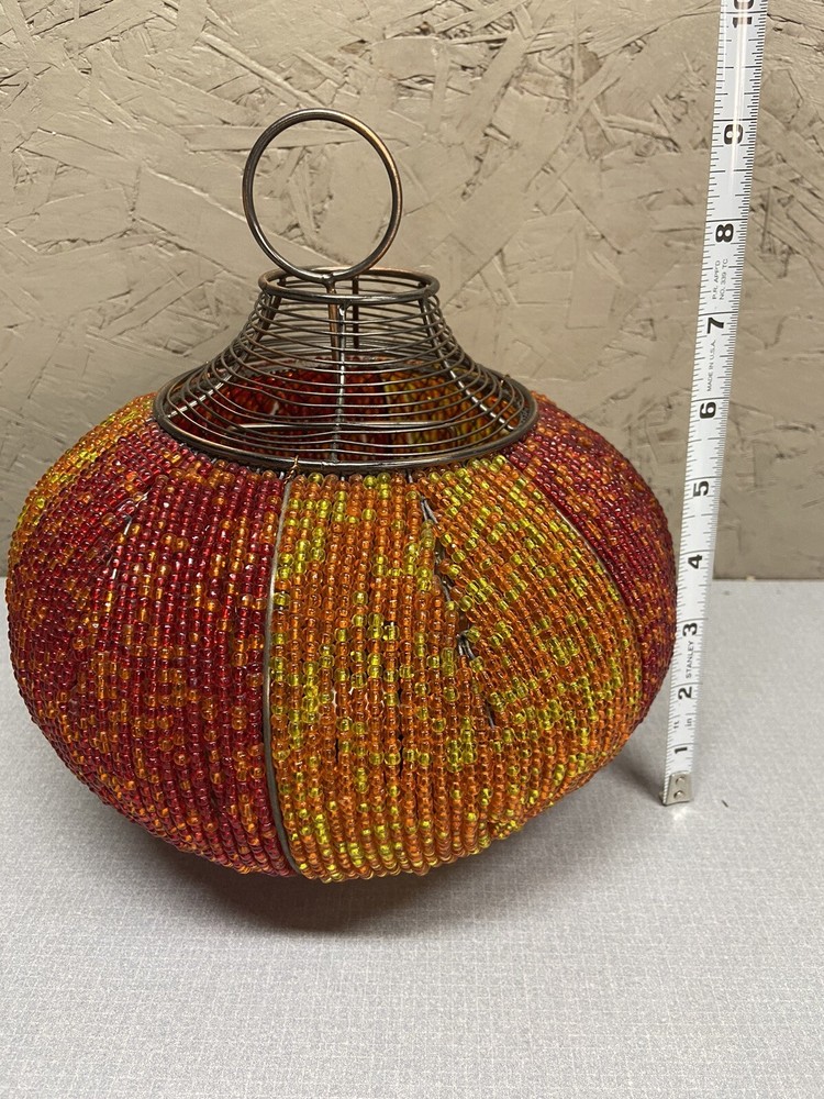 Beaded Orange & Yellow Beaded Round Tea Light Holder