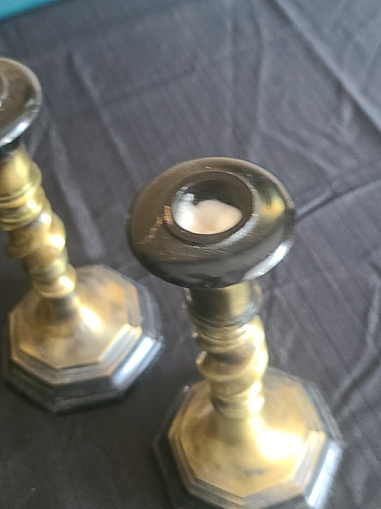 2 Ornate Solid Brass Candle Sticks Made In India EUC