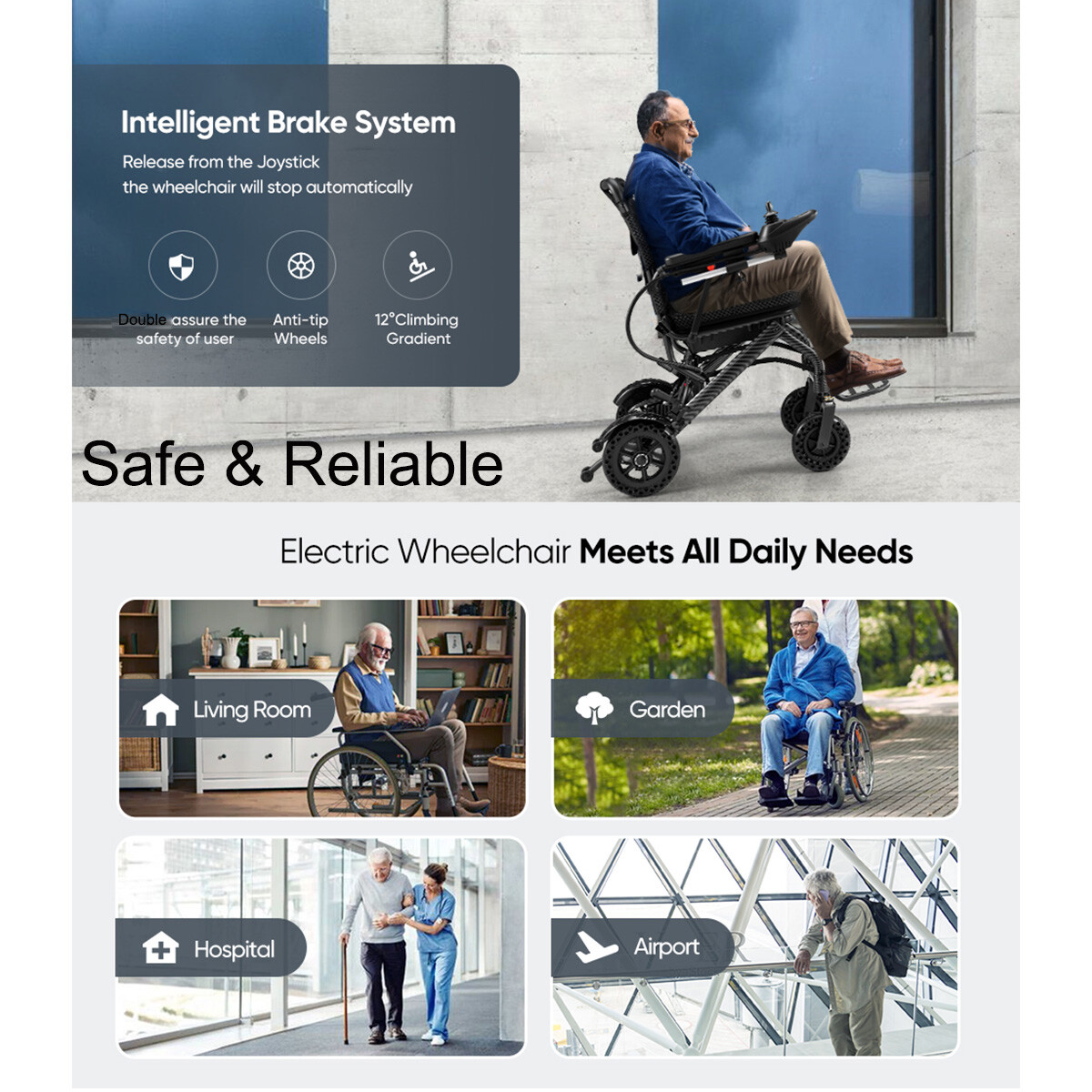 Used Foldable Electric Wheelchairs Intelligent Lightweight For Airline Seniors