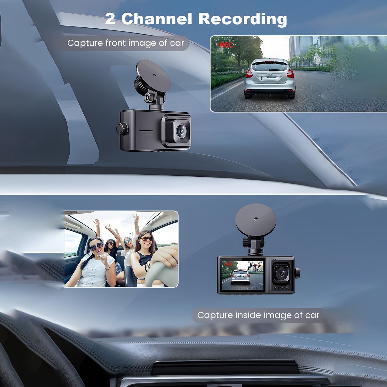 1080P Dash Cam Motion Detect Front and Inside Dual Dash Camera W/ 32GB SD Card