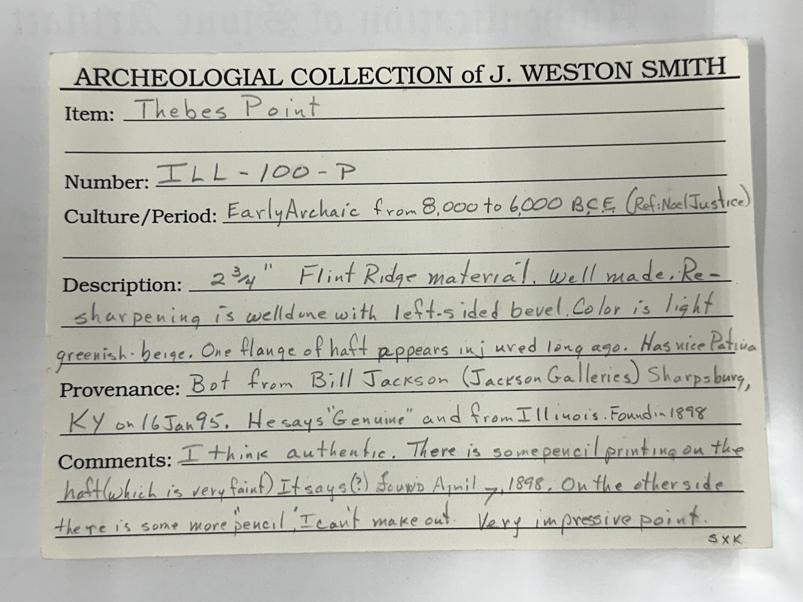 INCREDIBLE ARCHAIC FLINT RIDGE THEBES FOUND IN ILLINOIS IN 1898 ARROWHEAD