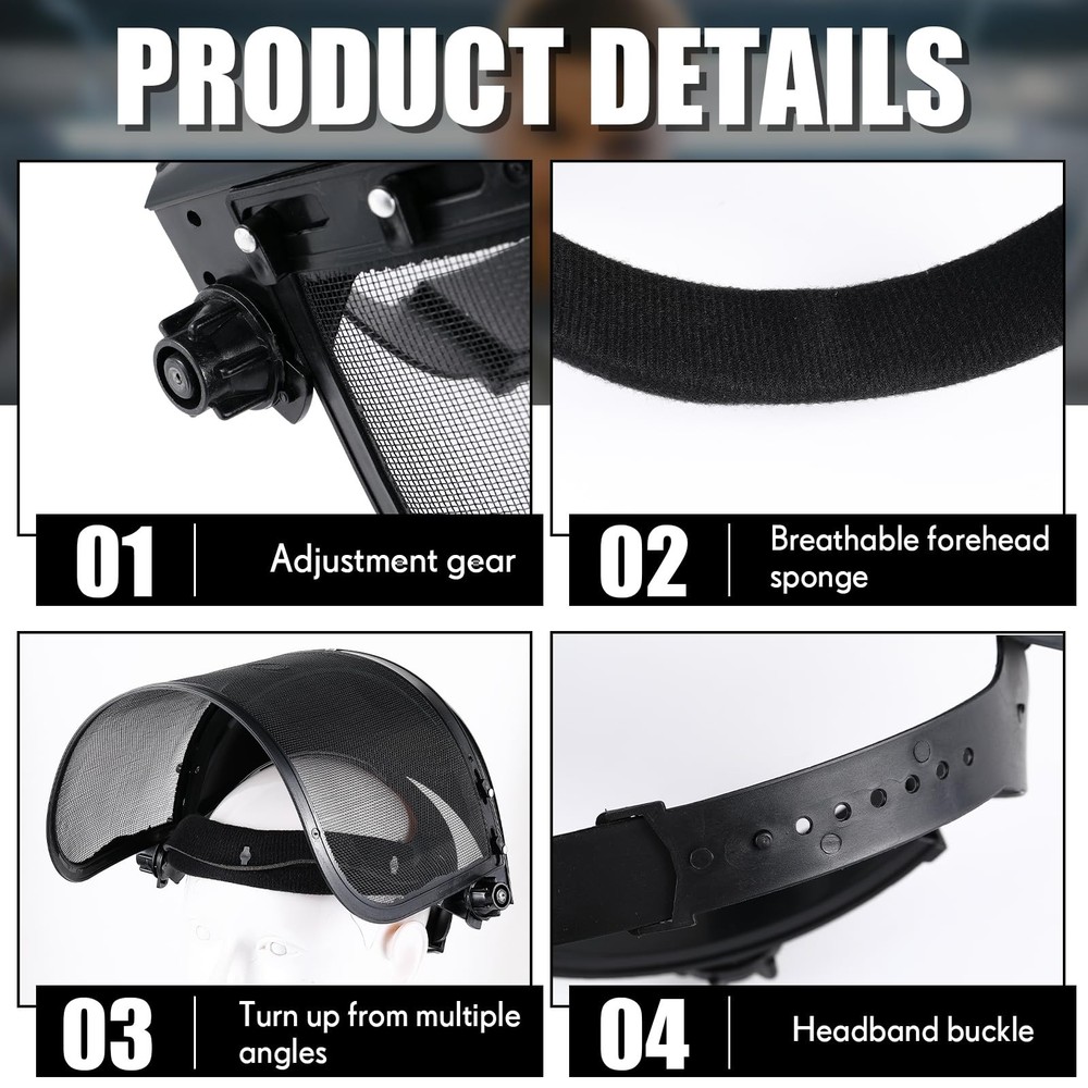 3 Pack Safety Face Shield with Mesh Visor, Chainsaw Faceshield, Full Protecti...