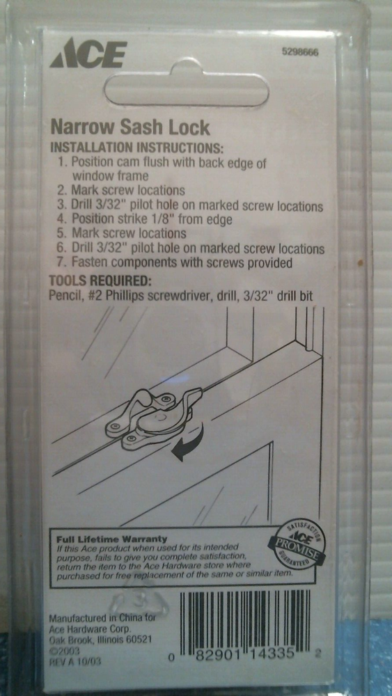 ACE Narrow Sash Lock, WHITE (5298666) FS