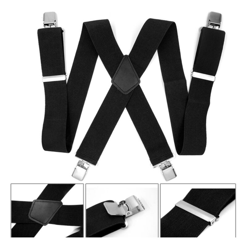 1 PC Mens Black Braces Suspenders Biker Snowboard Trousers Clamps 50mm X-shape