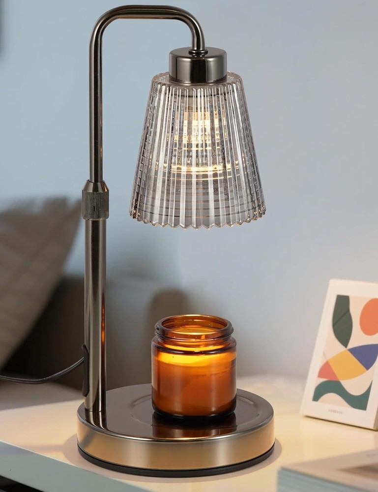 Elegant Adjustable Height Candle Warmer Lamp with Timer & Dimmable Light - Gray