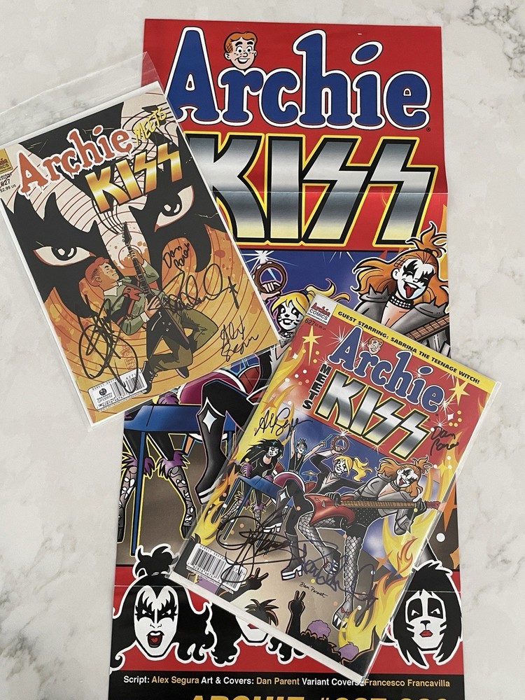KISS Signed autographed Archie Comics 2 BOOKS  with store poster Gene Paul