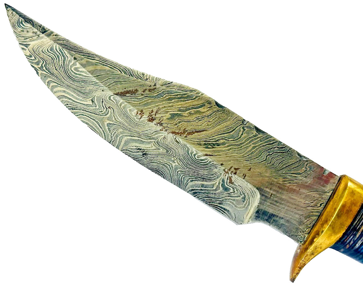 Vintage Stag Handle Fixed Blade Knife Damascus Blade Knives & Leather Sheath