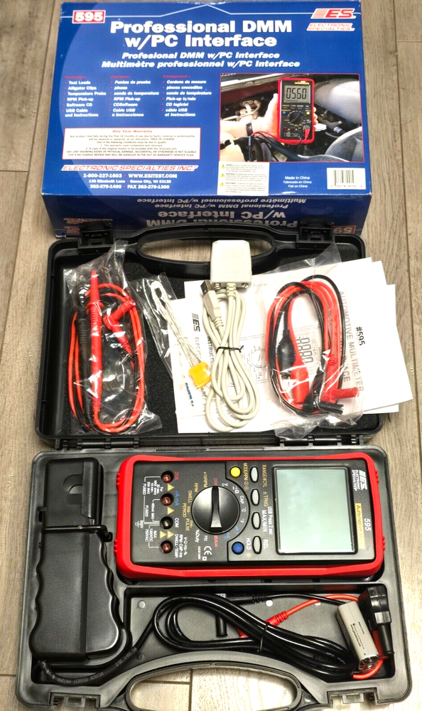 ESI Pro Large Display Digital Multimeter w/PC Interface, Leads, Temp & Case #595