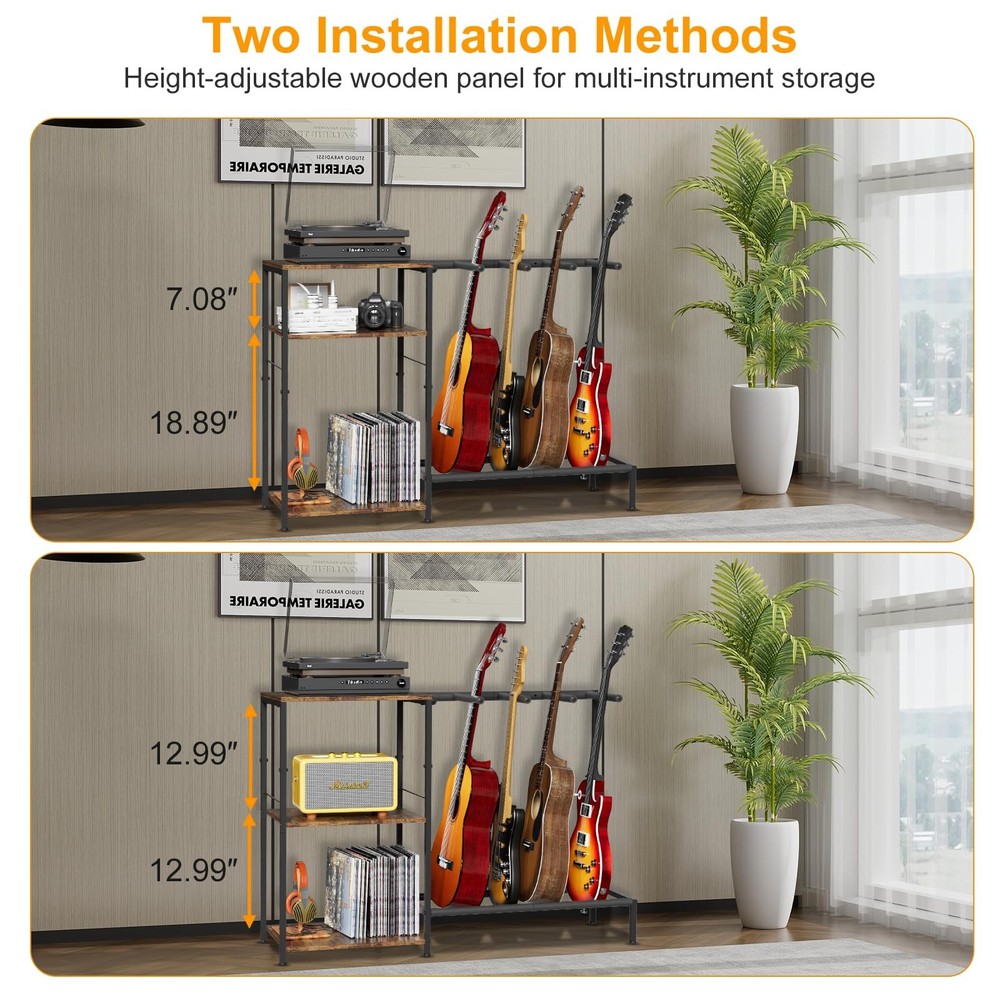 Guitar Stand for 4 Guitars, Adjustable Multiple Guitars Rack with Soft-Padded...