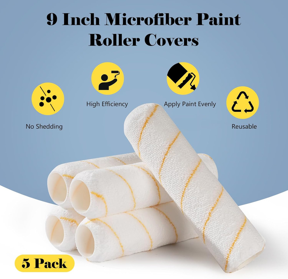 Paint Rollers, 5 Pack, 9 Inch Paint Roller Covers, Microfiber Paint Rollers, Cov