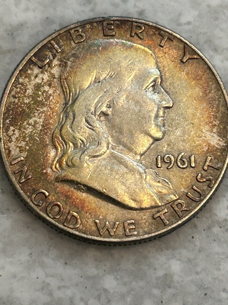 1961 d franklin half dollar Rainbow Toning
