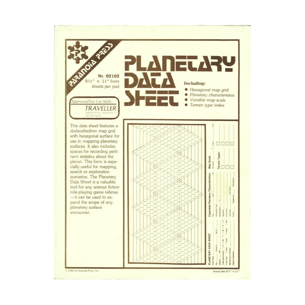 Paranoia Press Traveller Planetary Data Sheet VG+