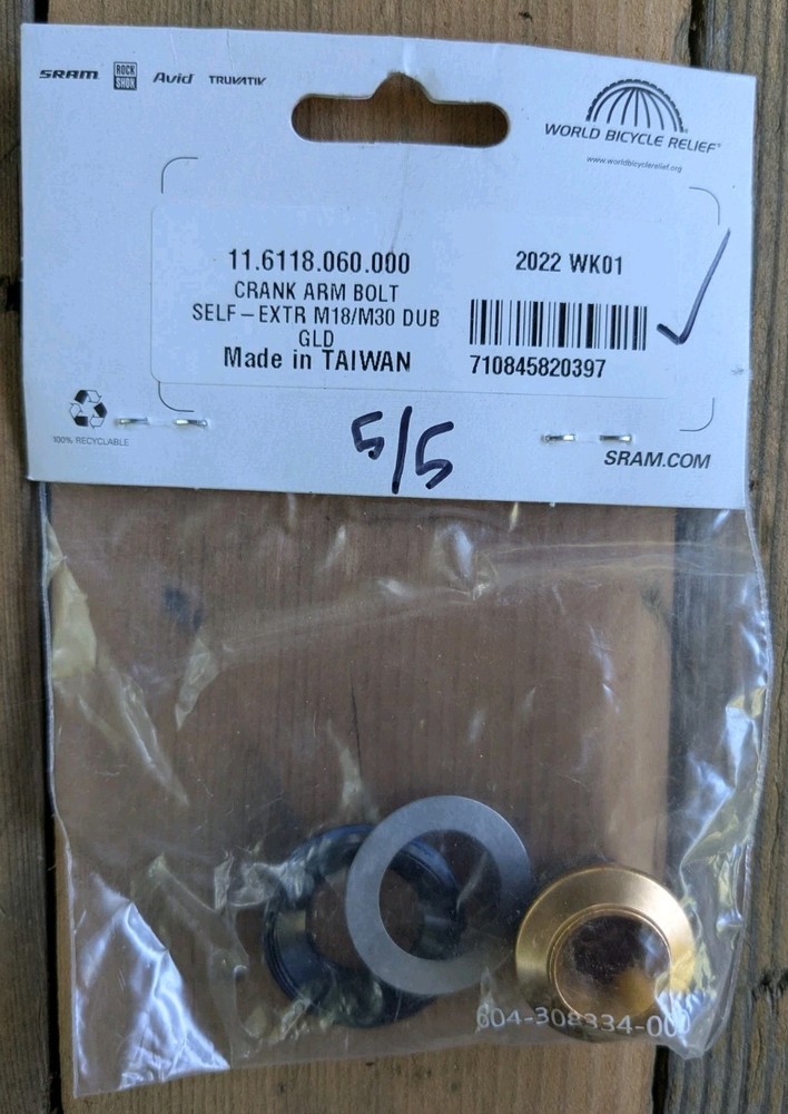 SRAM DUB M18 Crank Bolt & M30 Self-Extracting Cap Gold