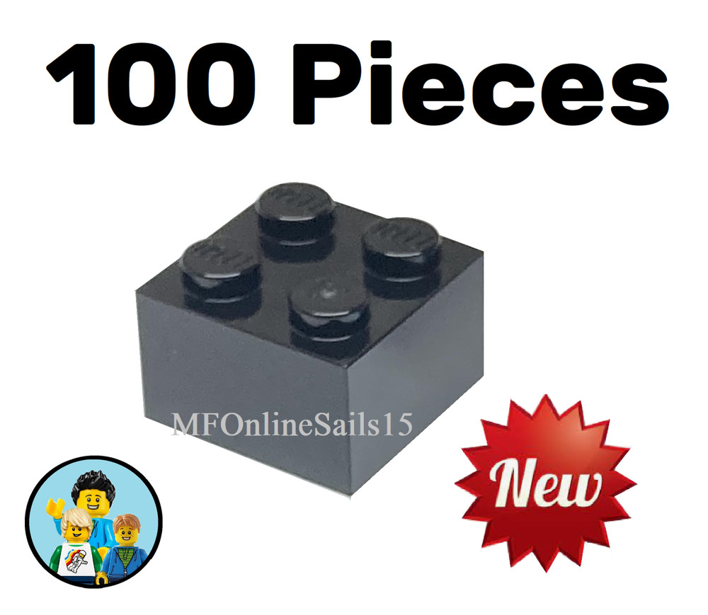 Genuine LEGO Black 2x2 Bricks Part #3003 100 Pieces 115g
