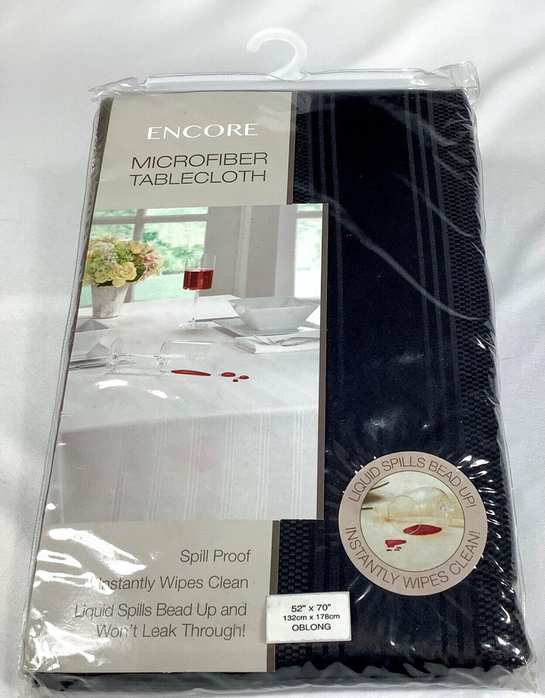 Encore Microfiber Tablecloth Black Fabric Spill Proof Oblong 57” x 70” NIP