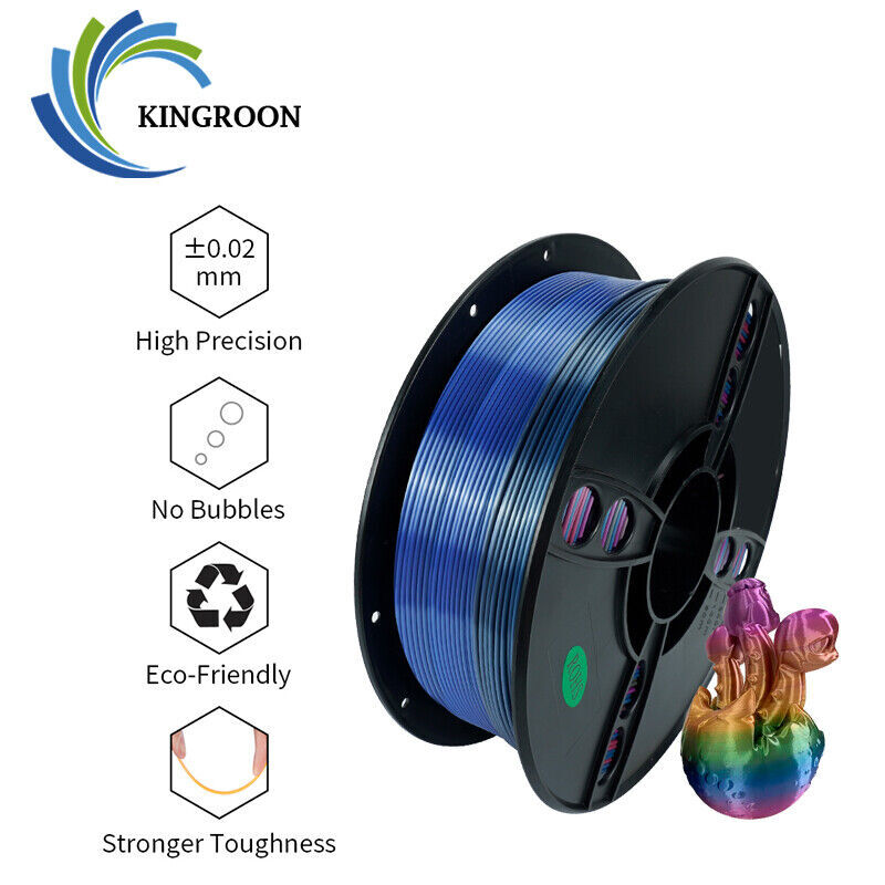 Kingroon 3D Printer PLA Filament 1.75mm Silk Rainbow Candy Gradient Consumables