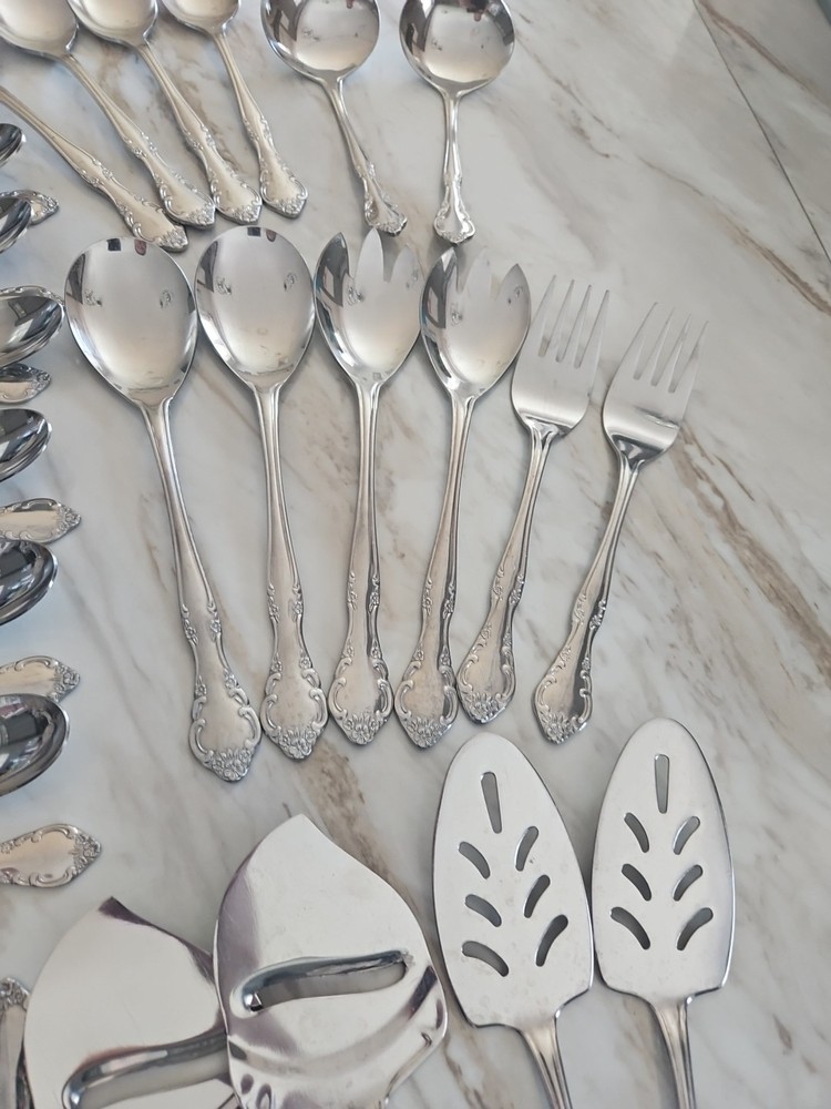 STAINLESS Korea Florette FLATWARE ROSE PATTERN 73 PIECES