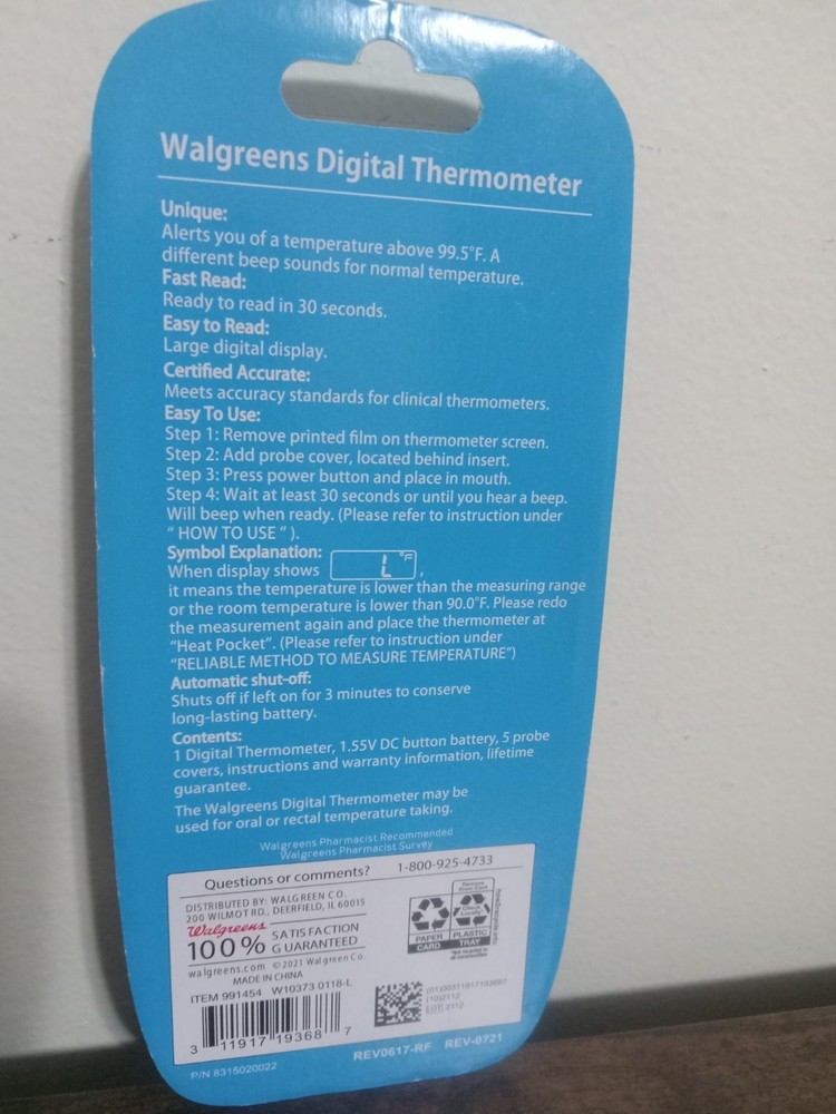 Digital Thermometer 30 Second Rigid-Tip Thermometer with Memory recall