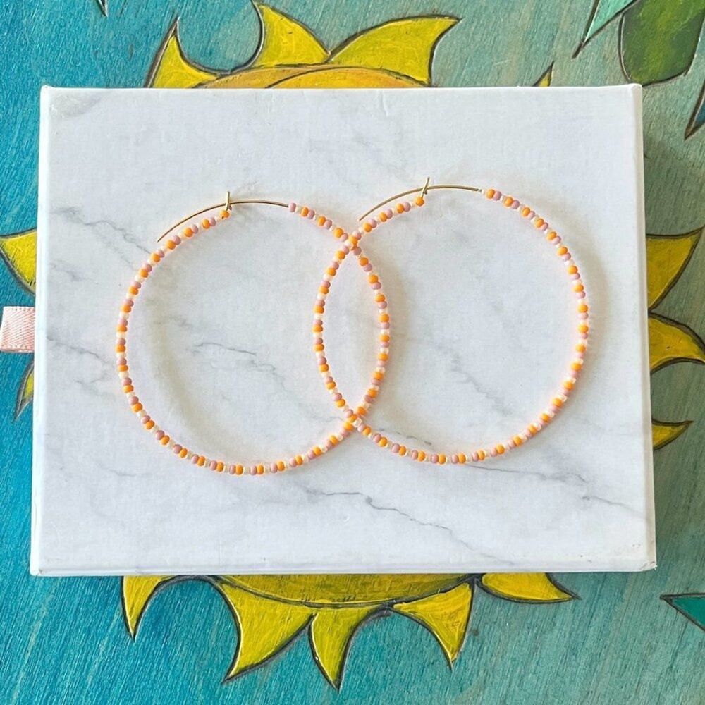 Sunrise Hand Beaded Hoop Earrings