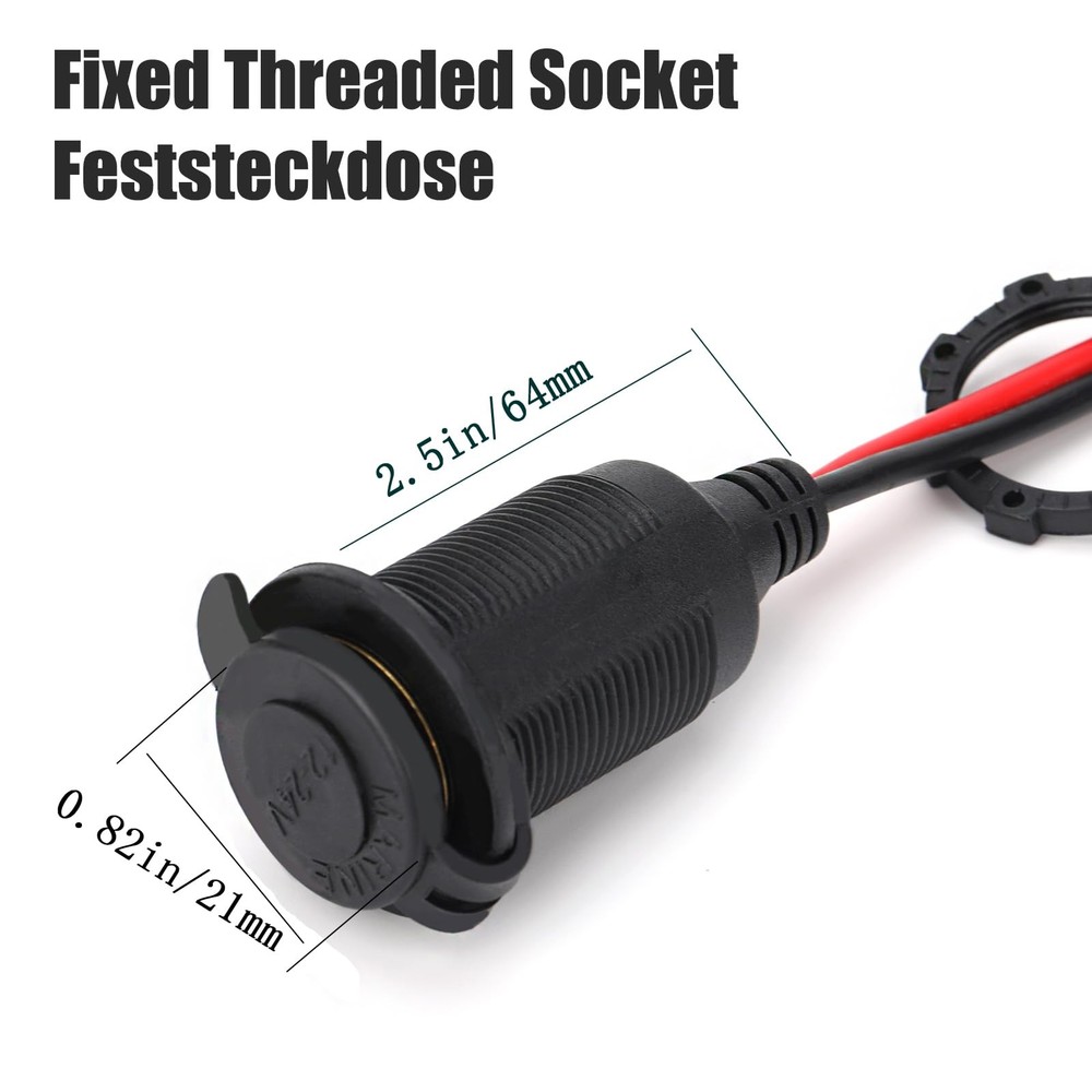 Dongge 12V/24V Fixed Thread Cigarette Lighter Socket Extension 12 FT, 12 FT