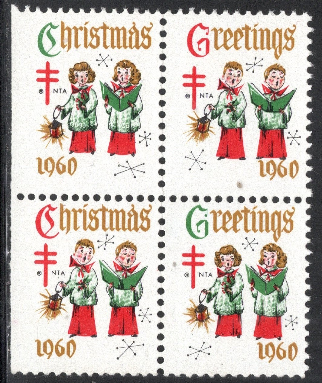 US Stamp Scott #WX204, Christmas Seals 1960, Block of 4, MNH