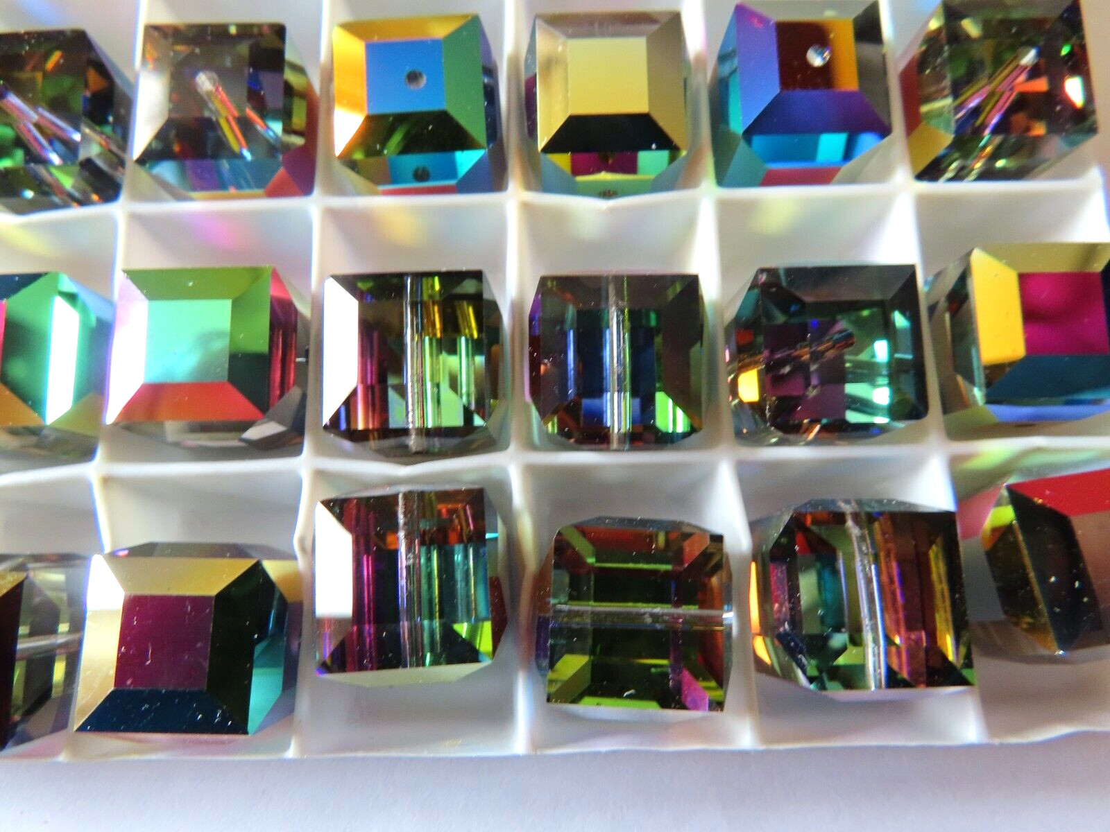 4 Swarovski Square Cube Beads 12mm Vitrail Medium (rare). #5601