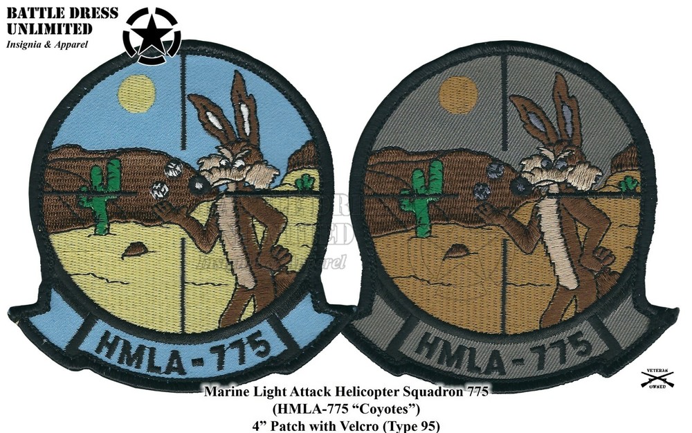 Light Attack Helicopter Squadron 775 Patch (HMLA-775 "Coyote" USMC Marines)