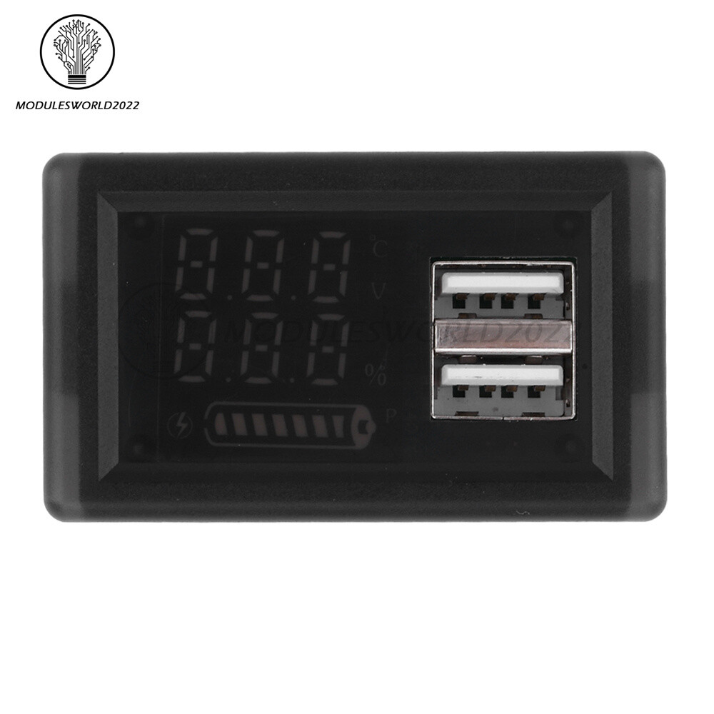 DC9-24V Battery Capacity Indicator USB Type-C LED Dual Digital Car Voltmeter