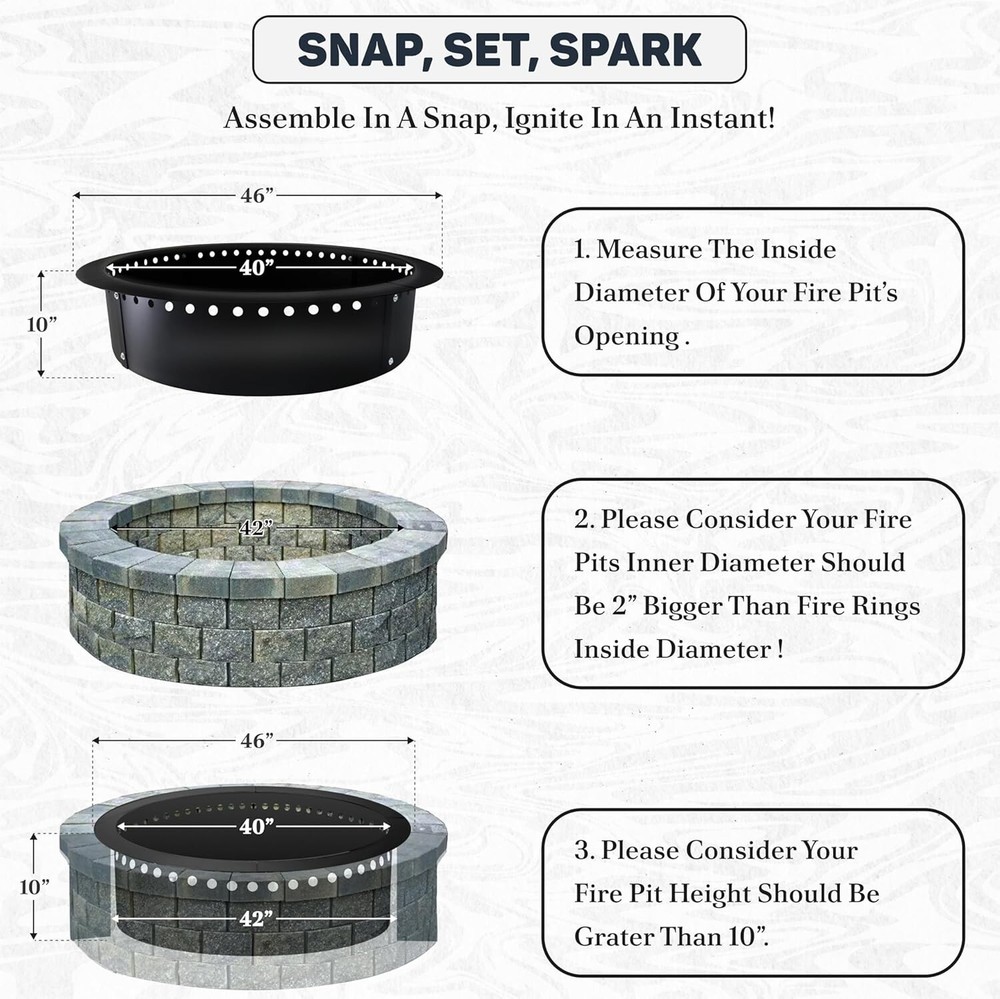 FEBTECH 46” Smokeless Outdoor Fire Pit Insert with Heat Resistant Coating