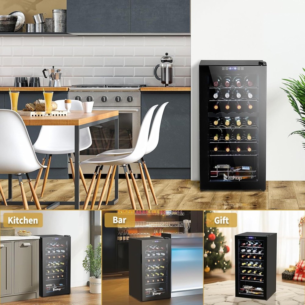 28-Bottle Dual Zone Compressor Wine Cooler,Freestanding Compact Mini Wine Fridge