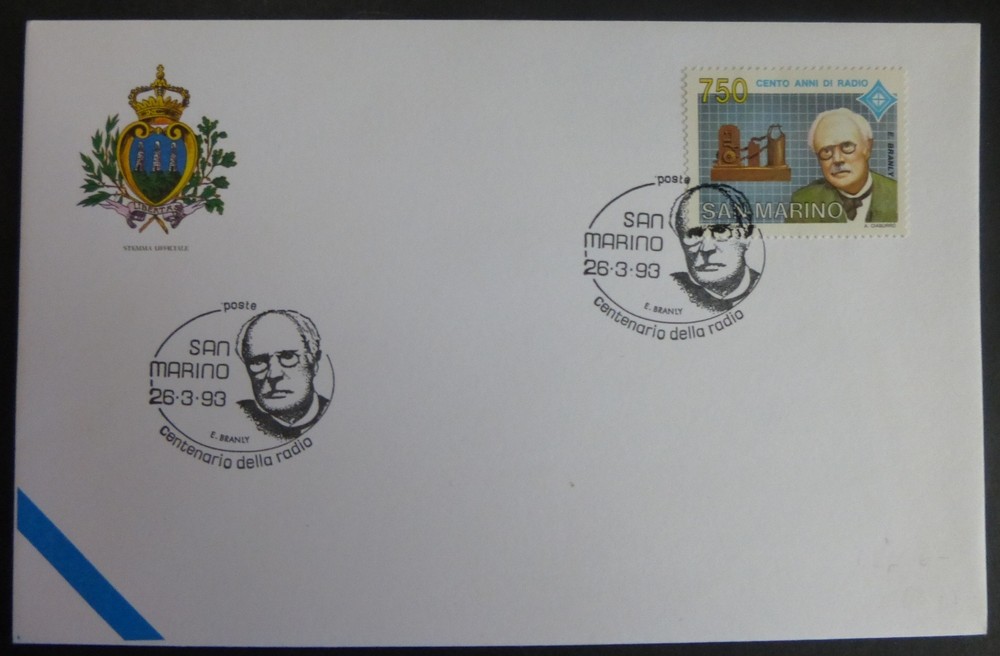 FDC - SANMARINO - CENT. RADIO E BRANLY - 1993