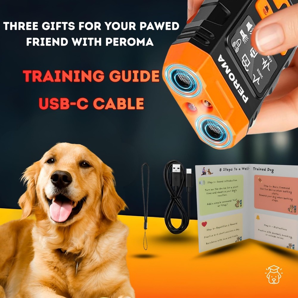 Dog Bark Deterrent Device, 5 Training Modes with Sonic/Max/Beep, Red Light & ...