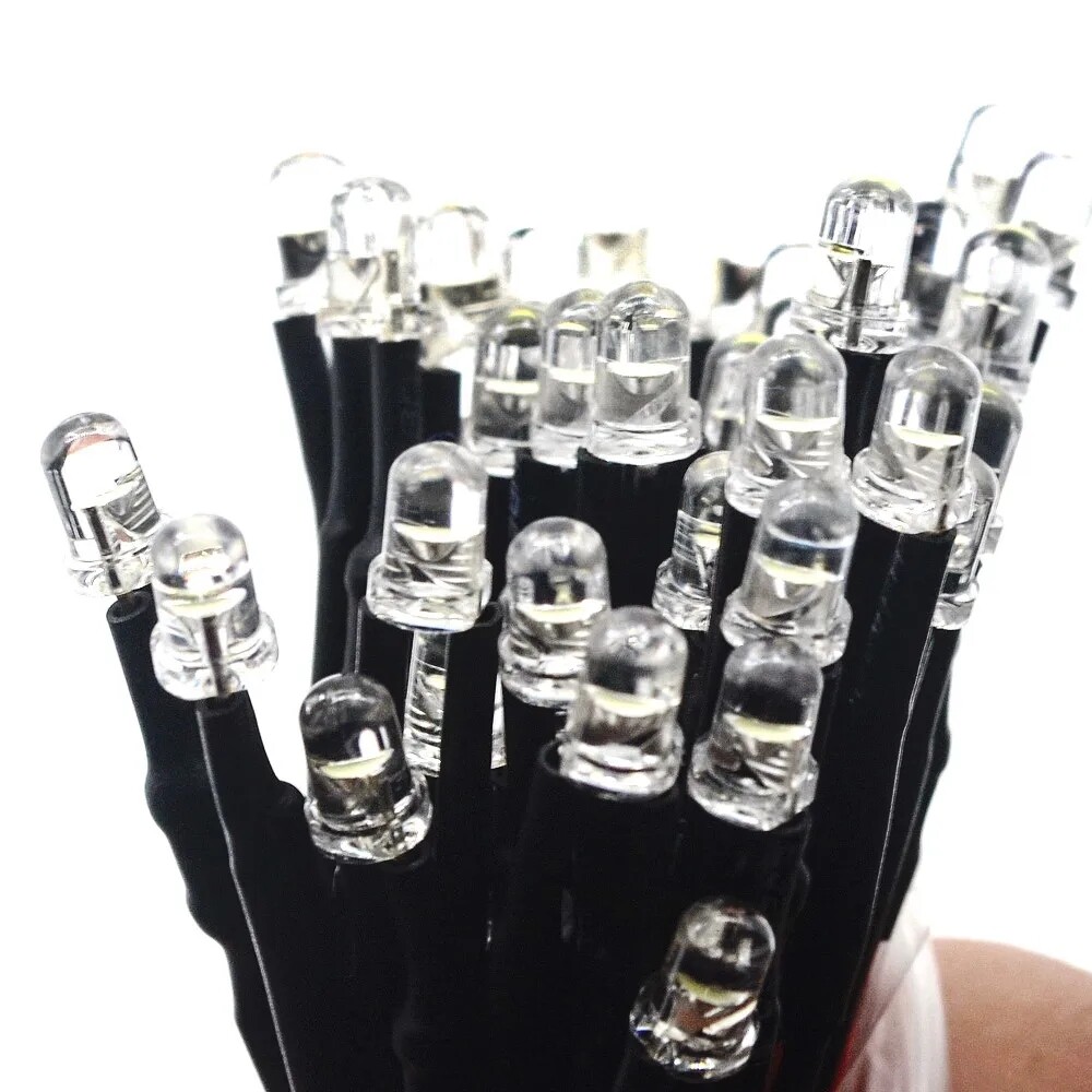 Small LED Light Clear Bulb Round Top Indicator PCB Attached Pre-Wired 5V-12V DC