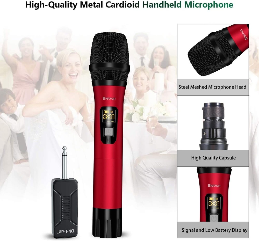 Professional Dynamic UHF Microphone - 160 Feet Range & Mute Function for Events