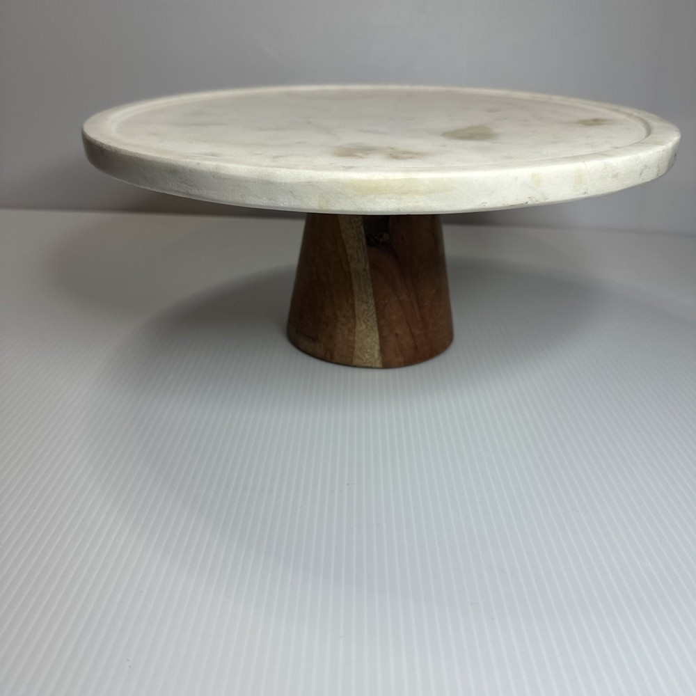 Marble & Wood  Cake Stand 12” EUC
