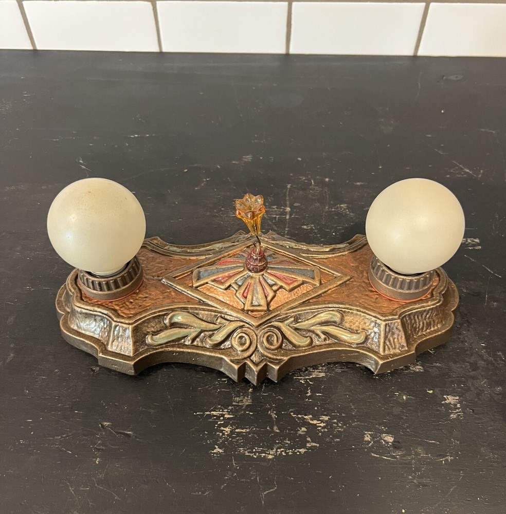 Antique Flush Mount Double Socket Fixture Nice 64C