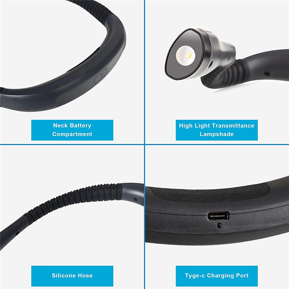 USB Rechargeable LED Neck Light Book Light for Reading in Bed Crafting Camping