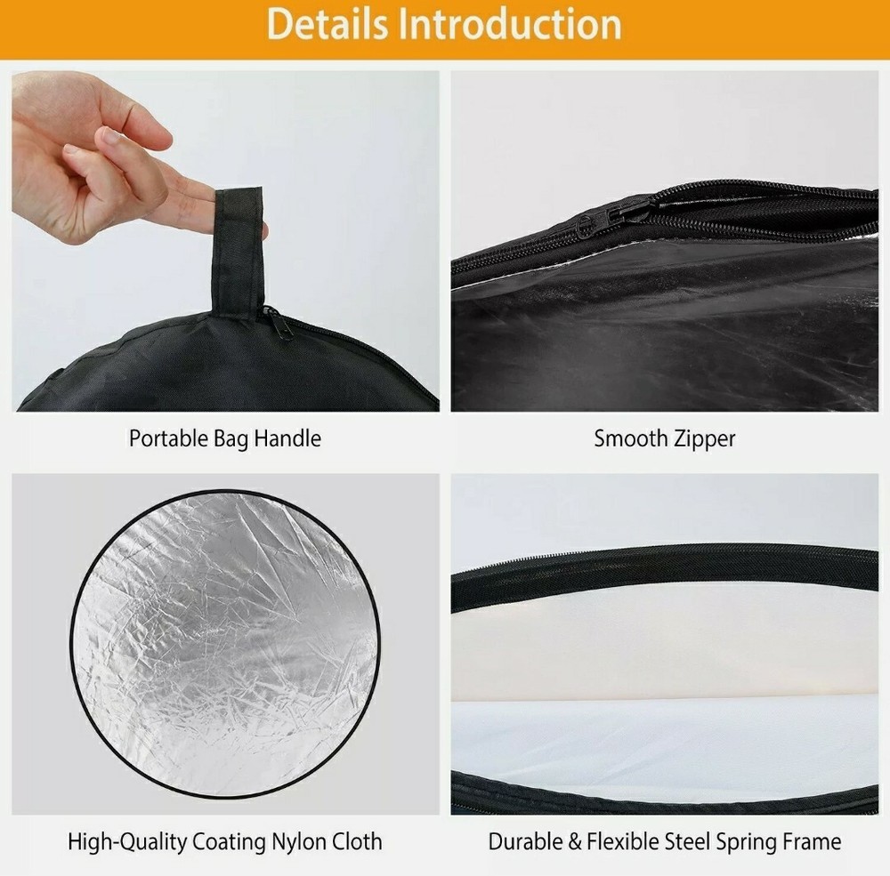 42" 5In1 Photography Round Light Reflector Collapsible Multi Disc Light Diffuser