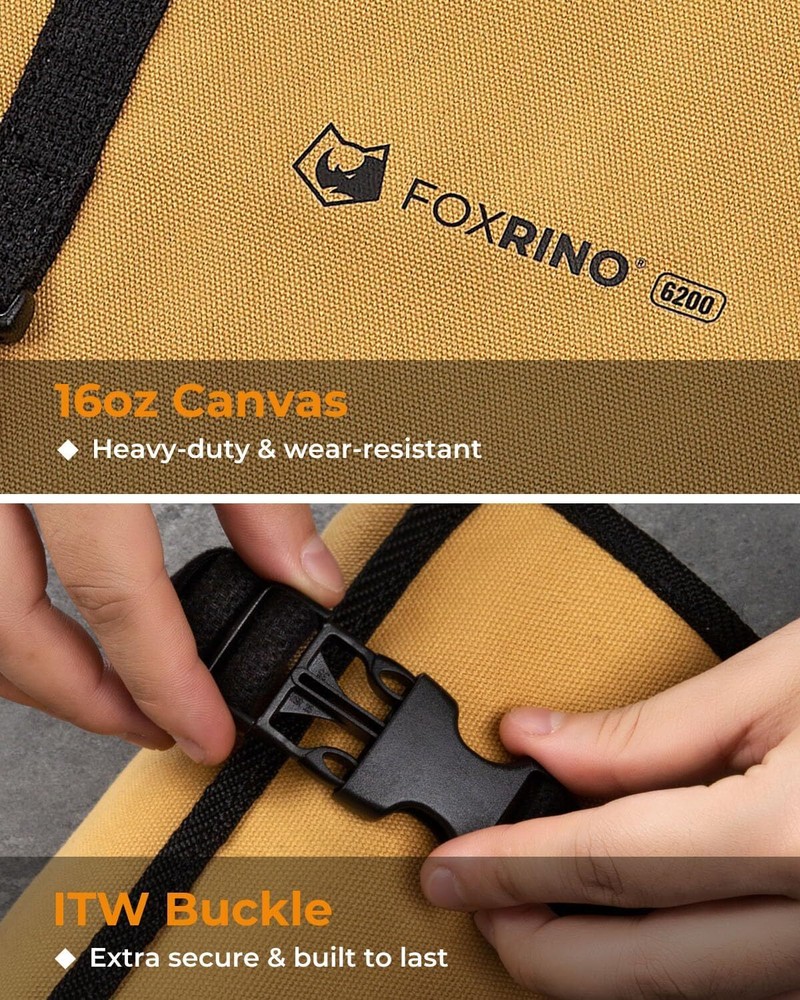 Heavy Duty Tool Roll Bag 20+ Pockets Organizer Brown Roll-Up Tool Pouch