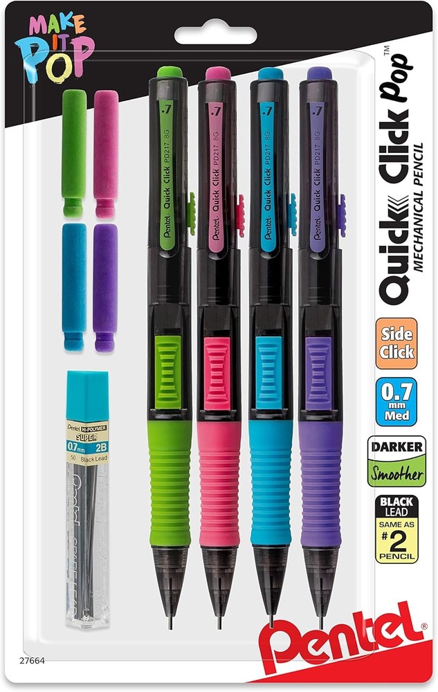 Mechanical Pencil 0 7mm Pop Click Medium 4 Pack