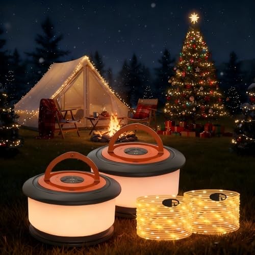 Camping String Lights, 4-in-1 Quick Storage Rechargeable Tent 2 Pack Orange