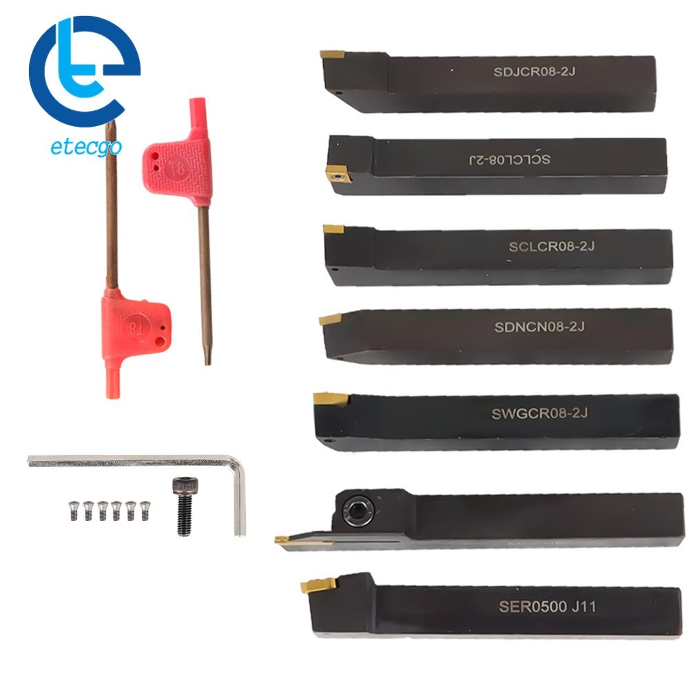 1/2" Lathe Turning Tools+Indexable Carbide Inserts With Storage Box 7Pcs