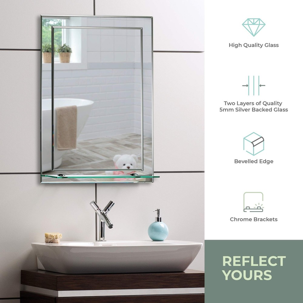 Mood Rectangular Bathroom Mirror with Shelf, (17 x 24 inch) Wall Mounted & Do...