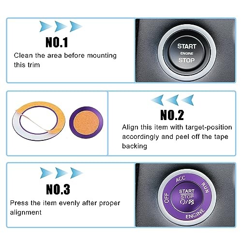 Engine Start Stop Button Cover Kit One Click Push Start Button Trim Purple