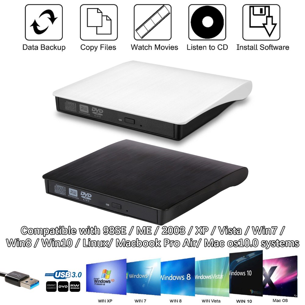 USB 3.0 CD DVD RW ROM Writer Drive Burner Reader Player PC Laptop